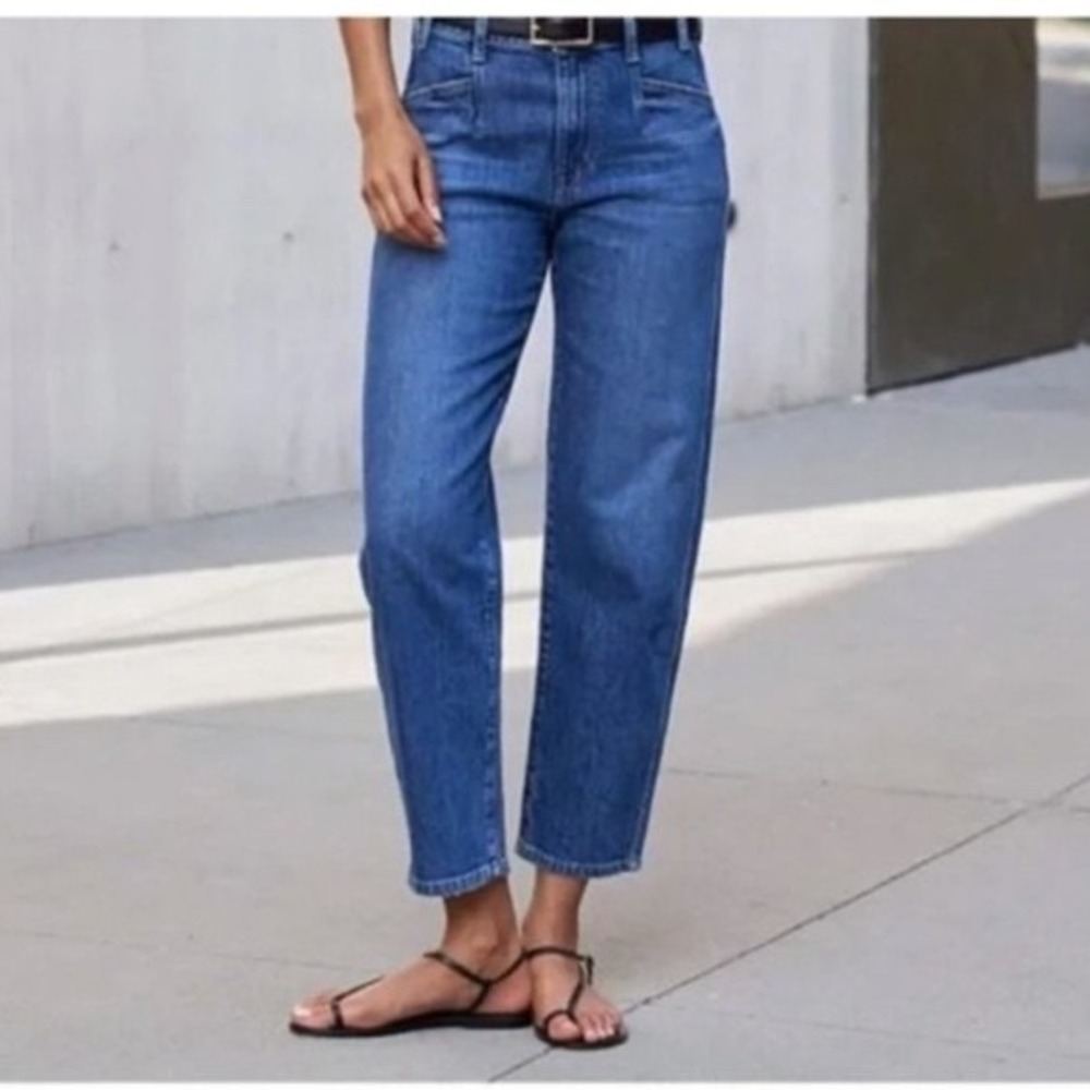 AYR Jeans Women's 34 The Beat Blue Denim Barrel Leg Ankle Crop Dark Wash Bottoms